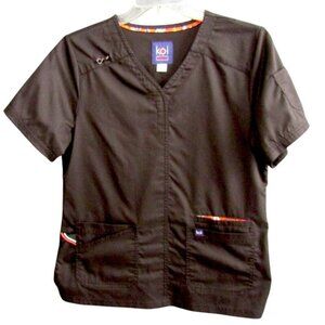 Koi Stretch Black Scrub Top Womens Size M 5 Pocket V Neck Nurse Vet Tech CNA Lab